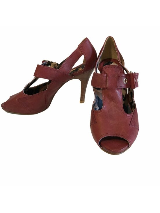Bruno Menegatti Shoes - Bruno Menegatti Womens 6 Heels Leather Peep Toe Made in Brazil Buckle Pumps EUC